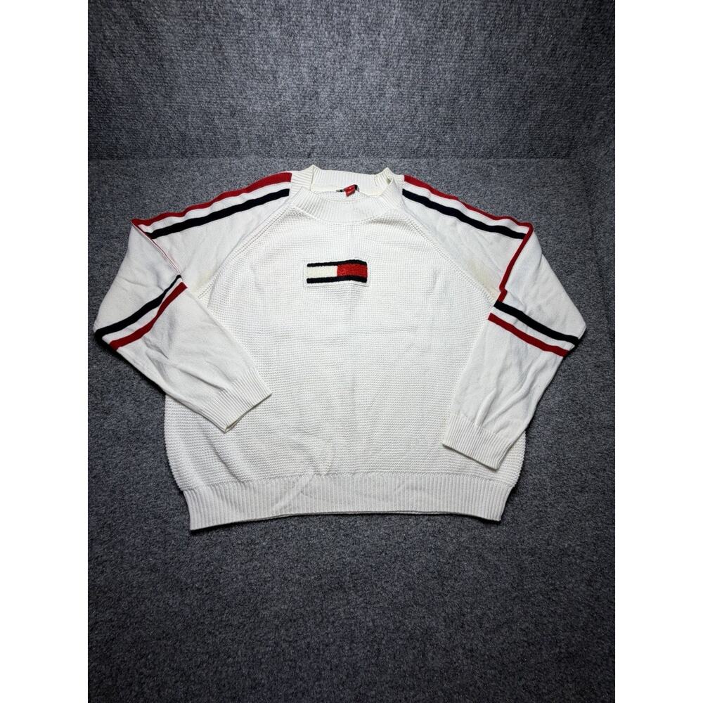 TOMMY HILFIGER JEANS Classic Logo Long Sleeve Pullover White Sweater Size M